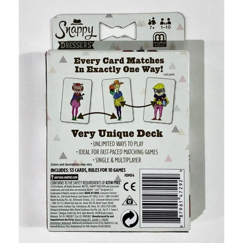 SNAPPY DRESSERS Card Game From Makers of Uno Very Unique Deck Mattel Matching ~